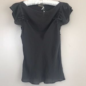 Semi sheer short sleeve blouse with lace
